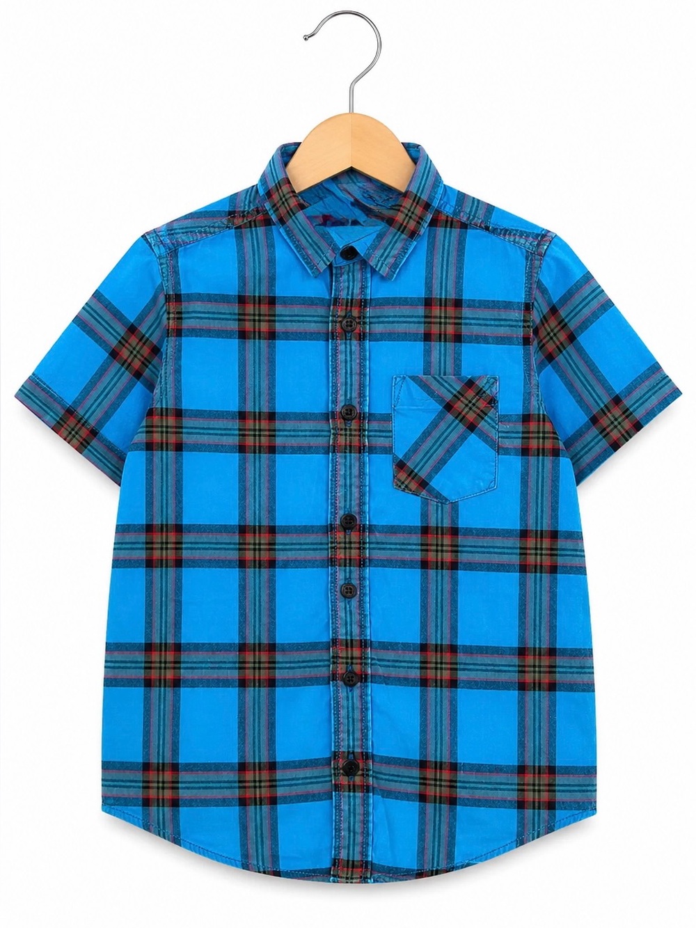 Shaun White Boys Button Up Shirt Teal Blue Orange Black Plaid Size 5